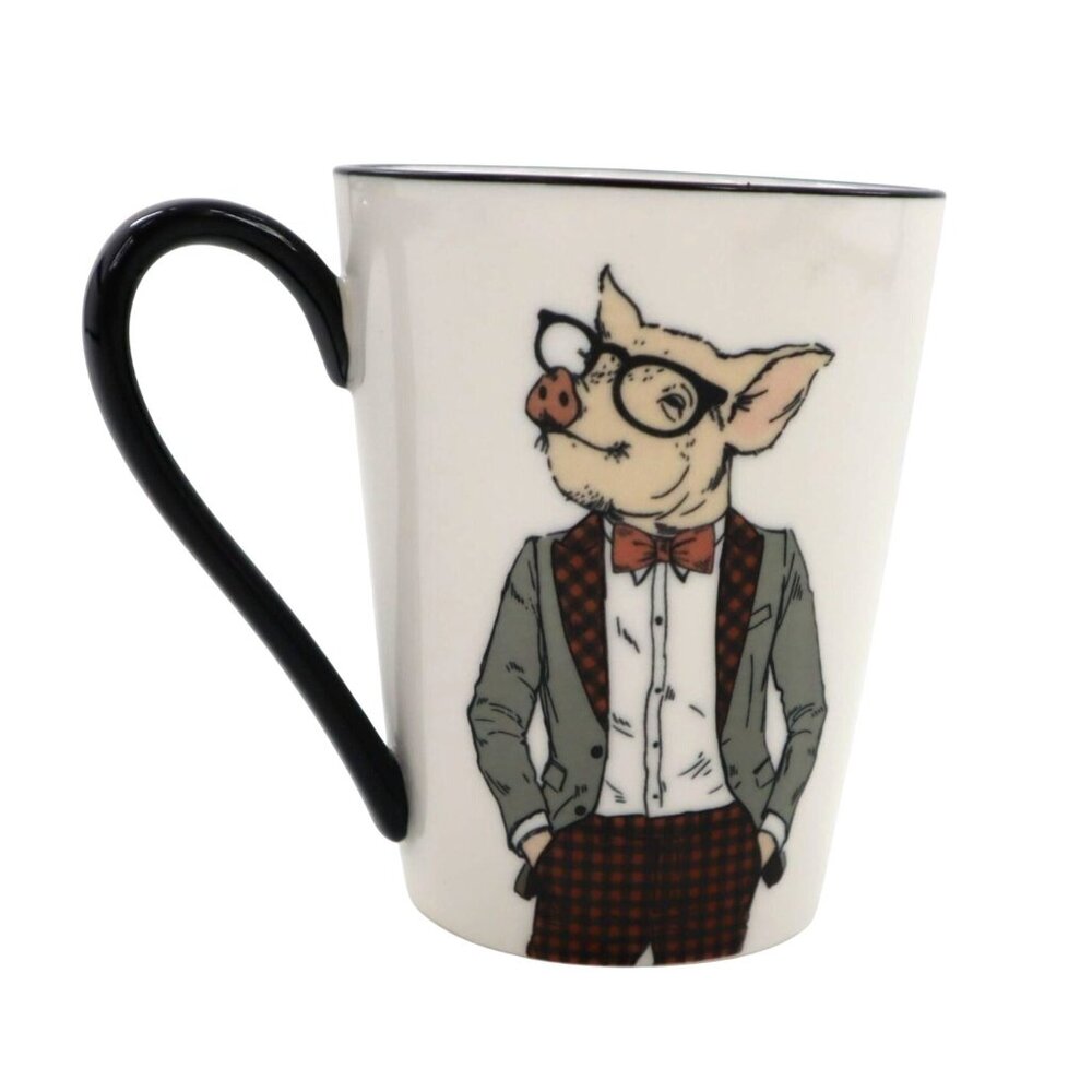 Signature Hipster Pig Mug White Whimsical‎ Quirky Office Mug Unique Gift Present